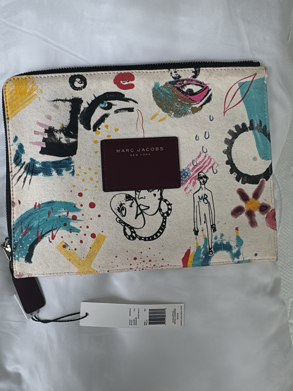 Marc Jacobs Cream Canvas Zip Pouch with Black Trim